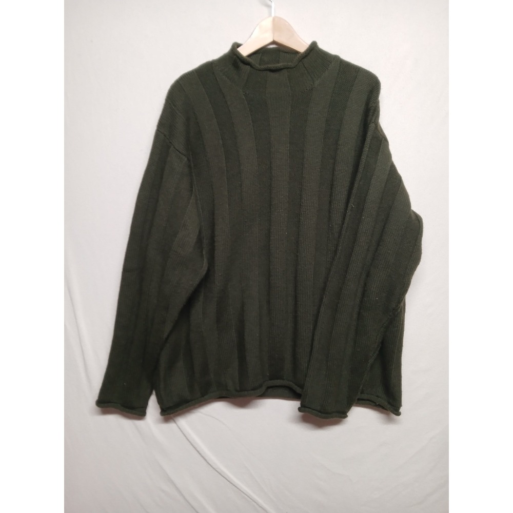 Vintage 90s roll neck 100% Wool mens sweater green heavy chunky big tag J CREW
